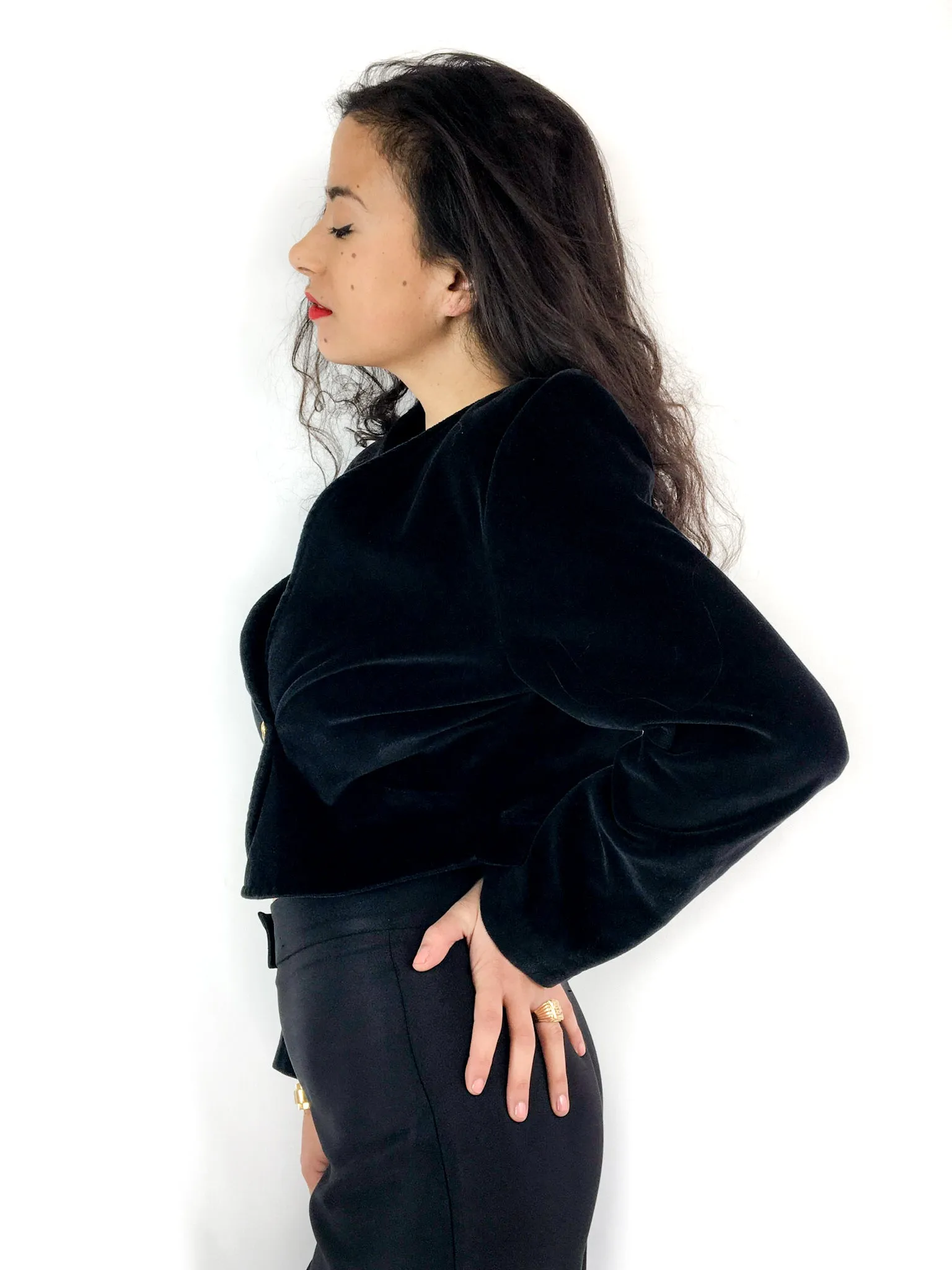 80s vintage cotton velvet cropped jacket