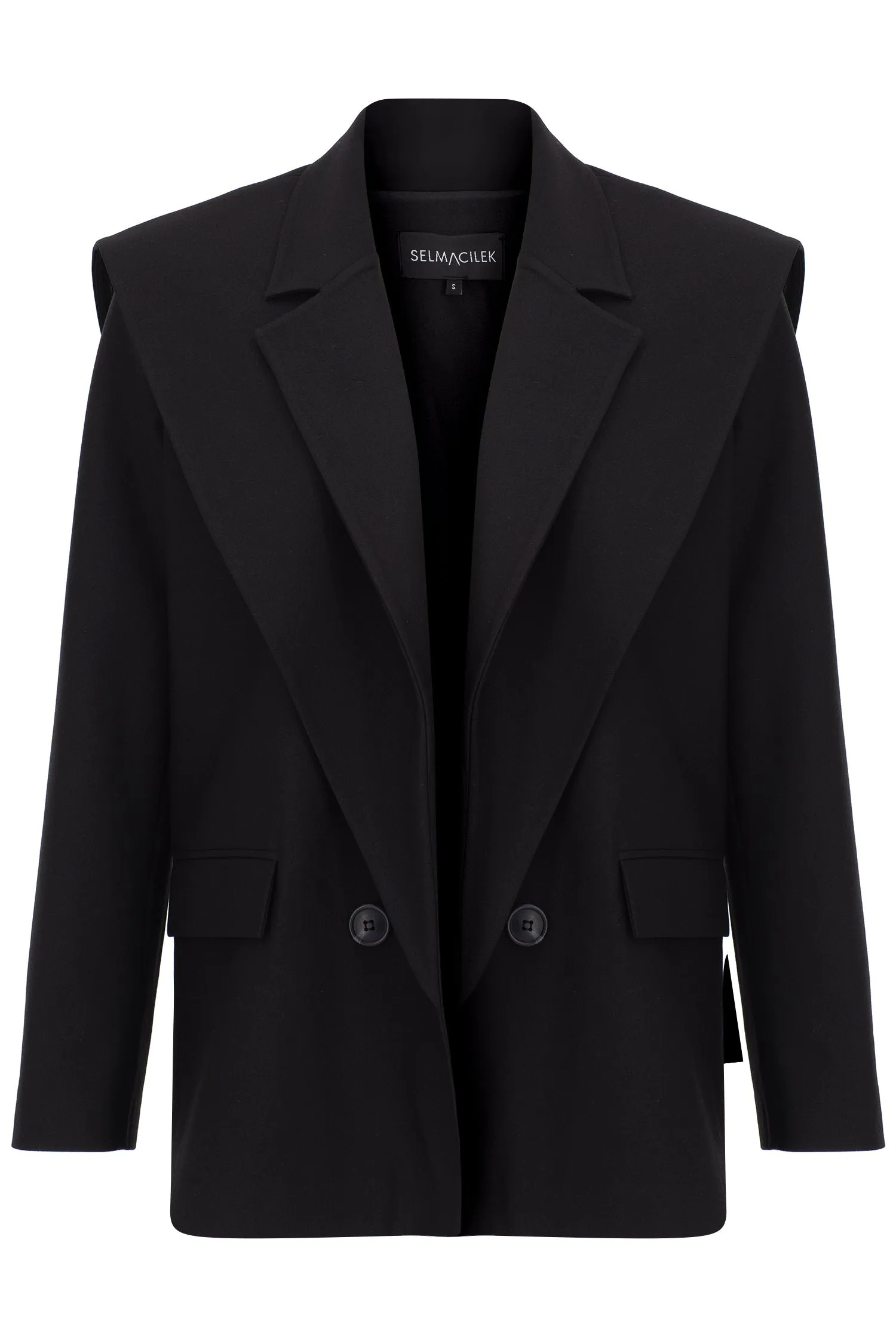 BLACK SHOULDER DETAILED BLAZER JACKET