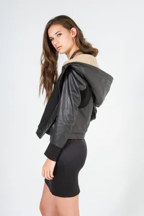 Deep Hood Shearling Leather Jacket