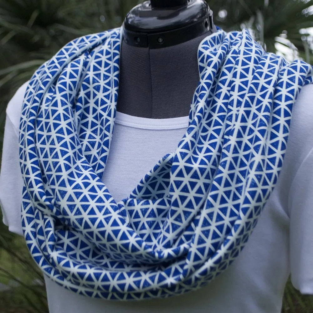 Infinity Scarf Blue Triangles Knit