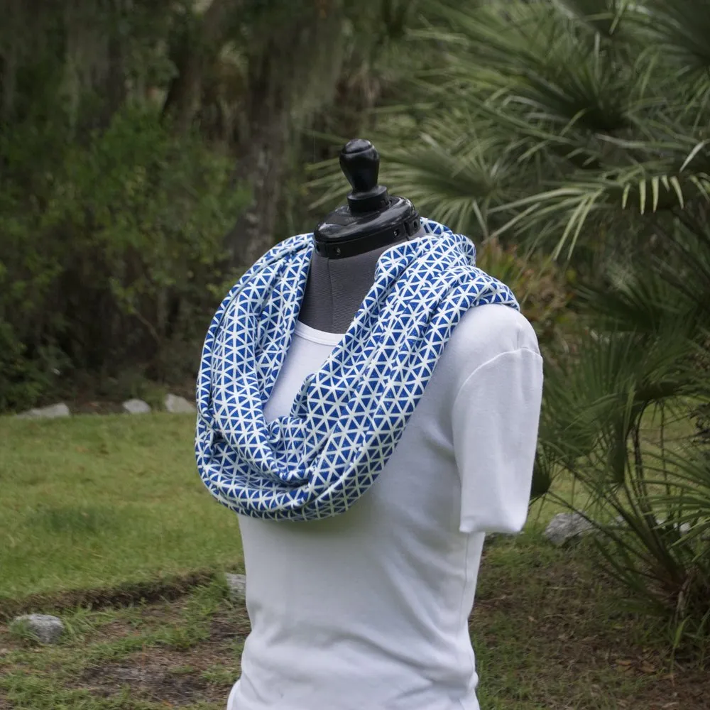 Infinity Scarf Blue Triangles Knit