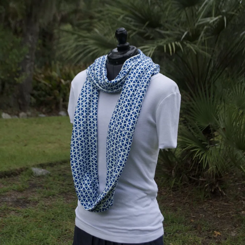 Infinity Scarf Blue Triangles Knit
