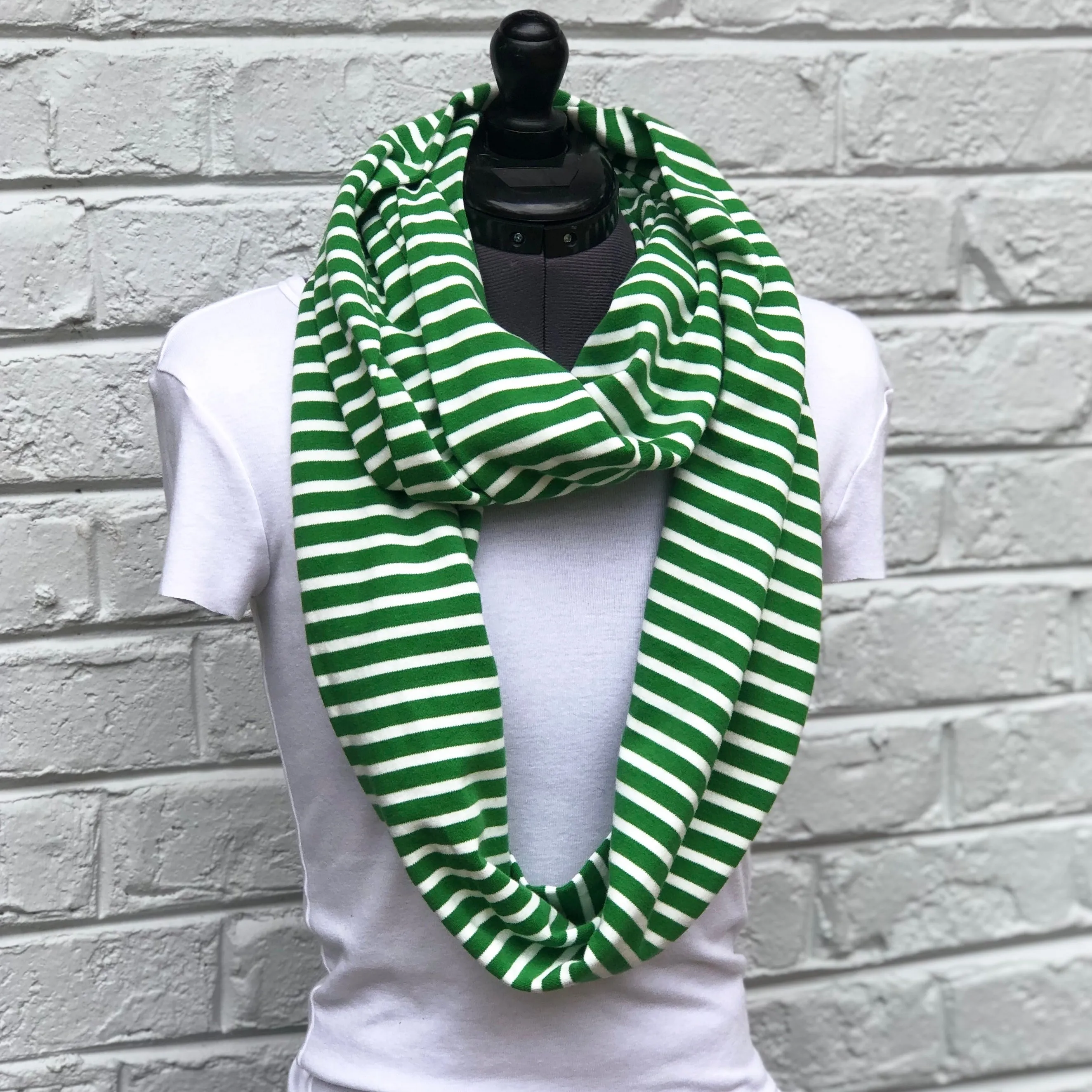 Infinity Scarf Green Stripes Knit