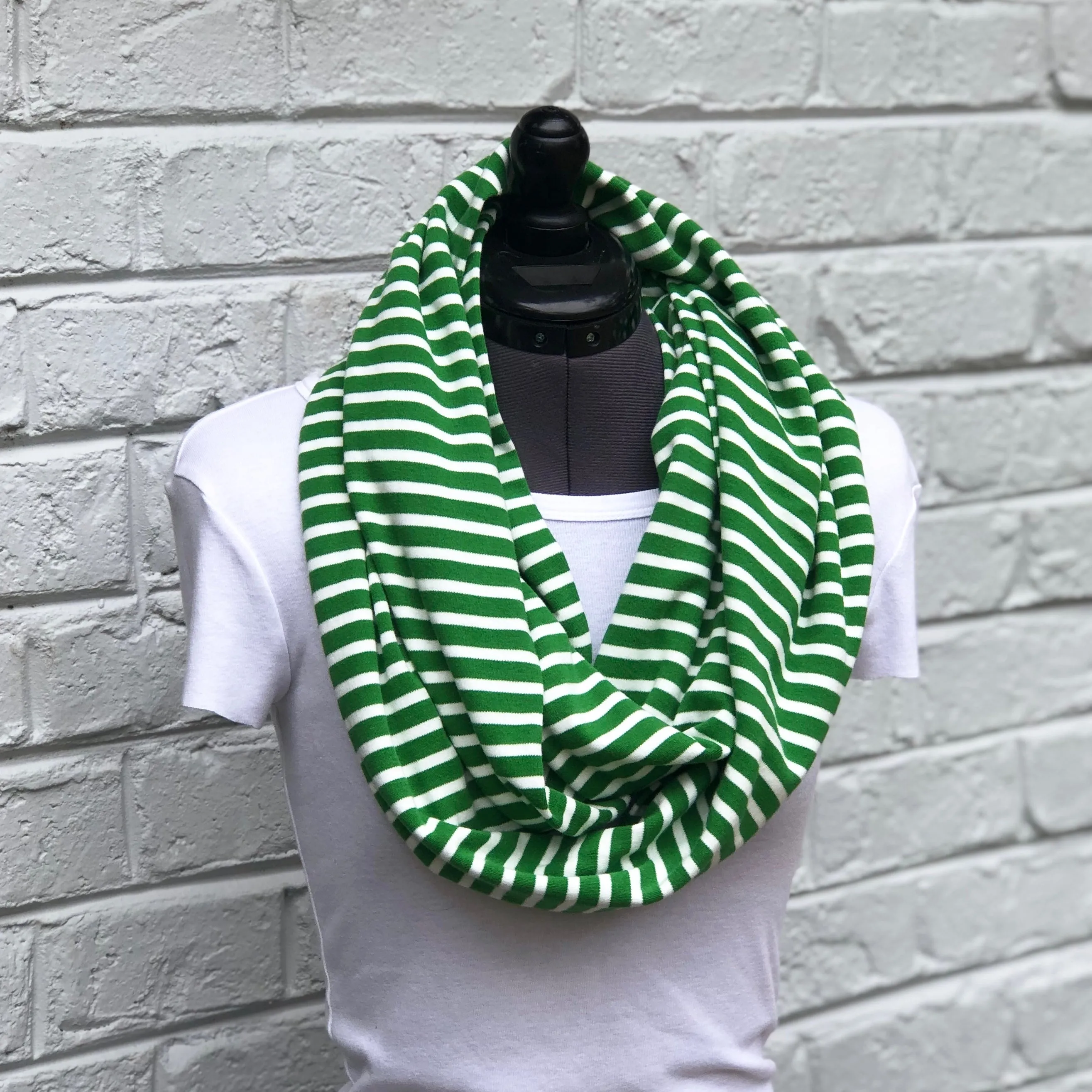 Infinity Scarf Green Stripes Knit