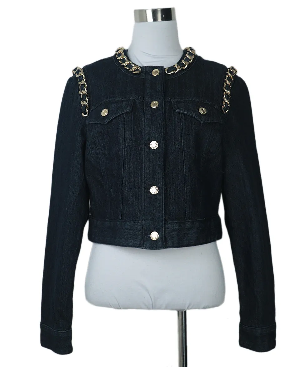 Michael Kors Denim Jacket w/ Gold Chain Trim sz 8