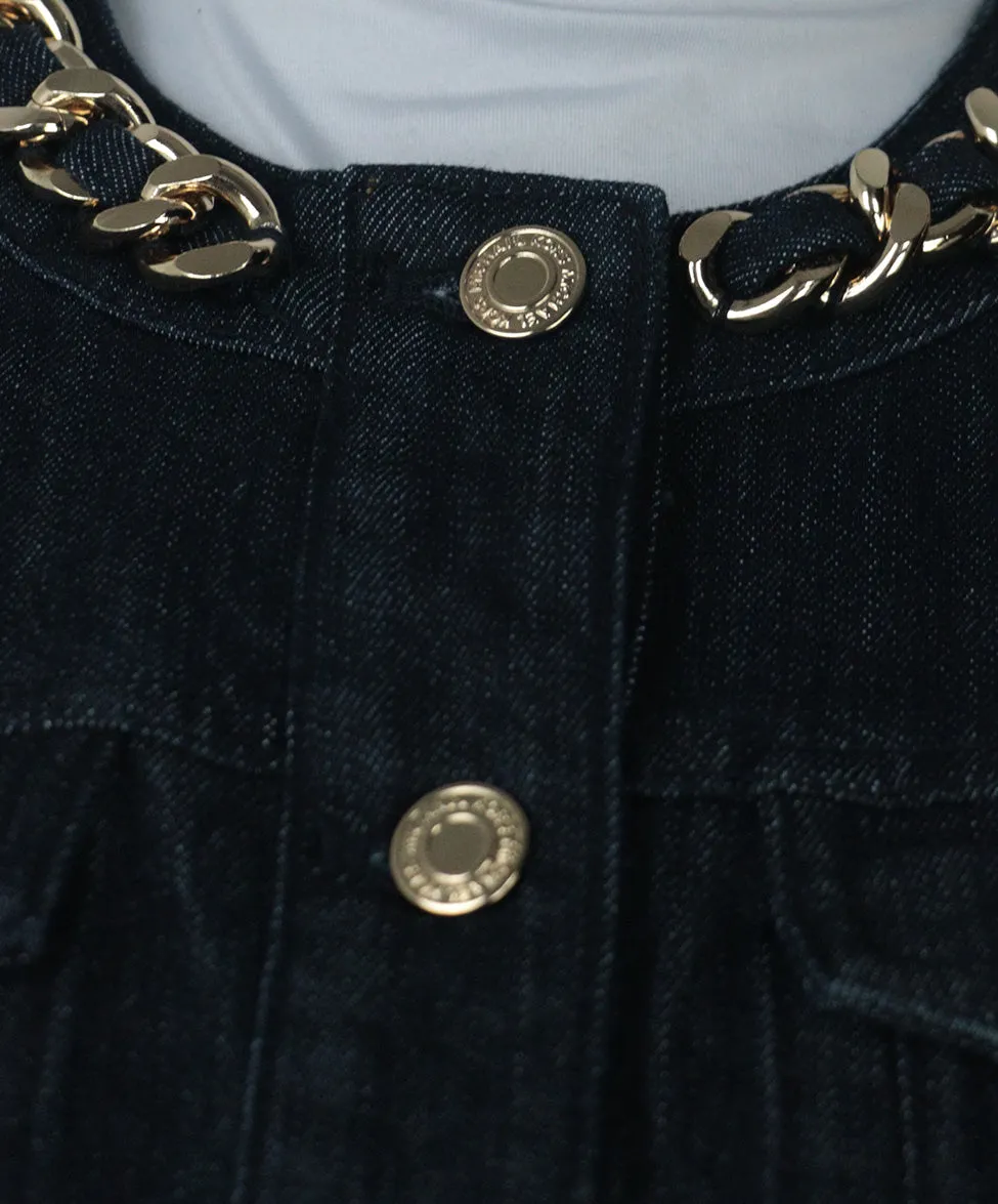 Michael Kors Denim Jacket w/ Gold Chain Trim sz 8