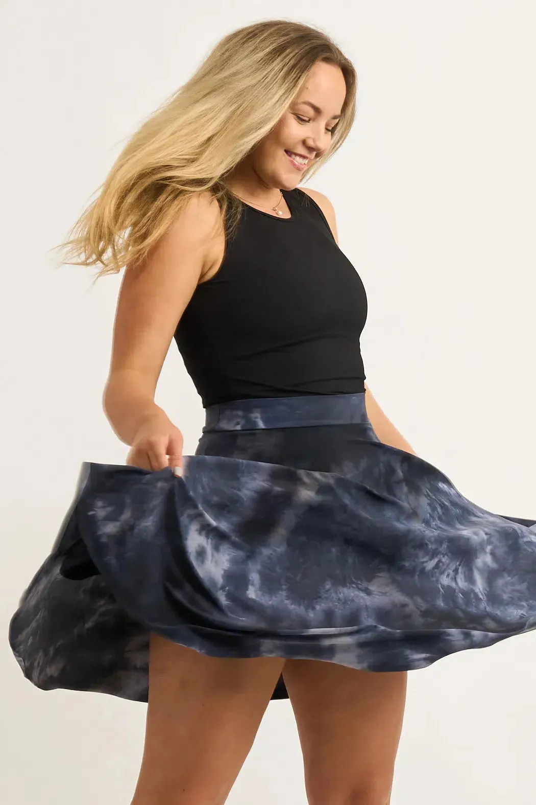 Silky Narrow Waisted Midi Skater Skirt W/ Pockets - Dark And Moody