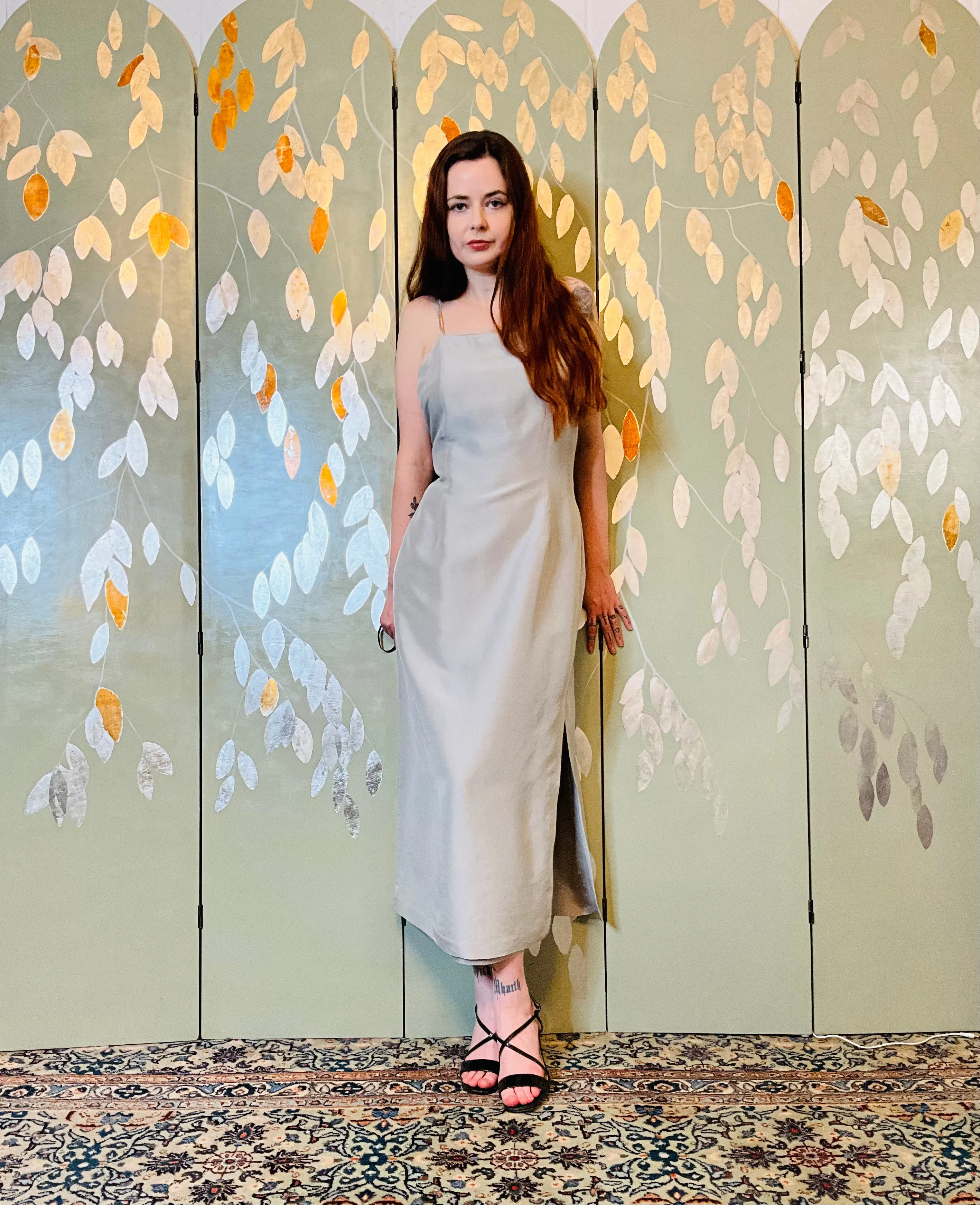 Vintage 1990s Grey Silk Evening Slip Dress, Large