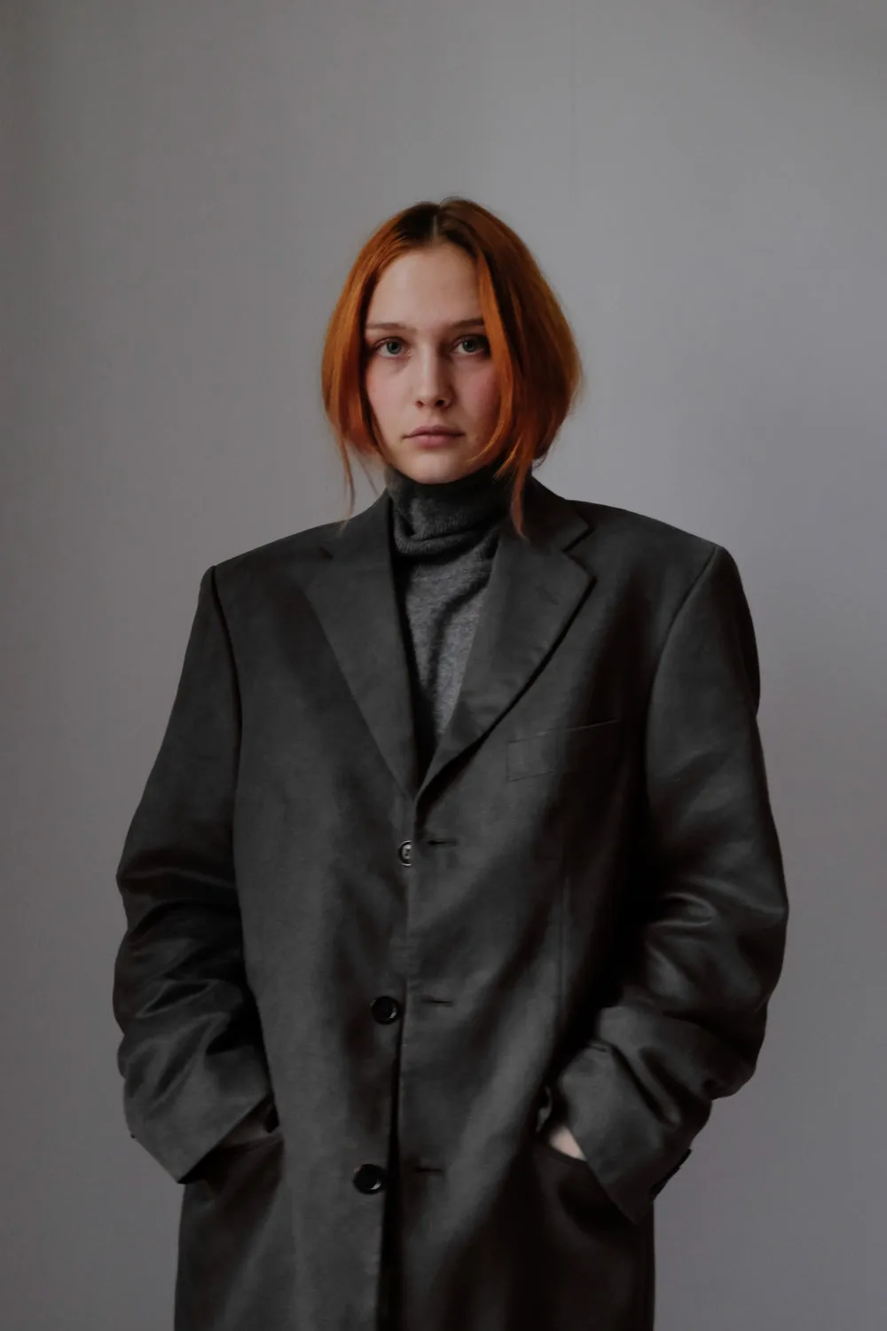 VINTAGE GREY VEGAN FAUX SUEDE BOXY BLAZER
