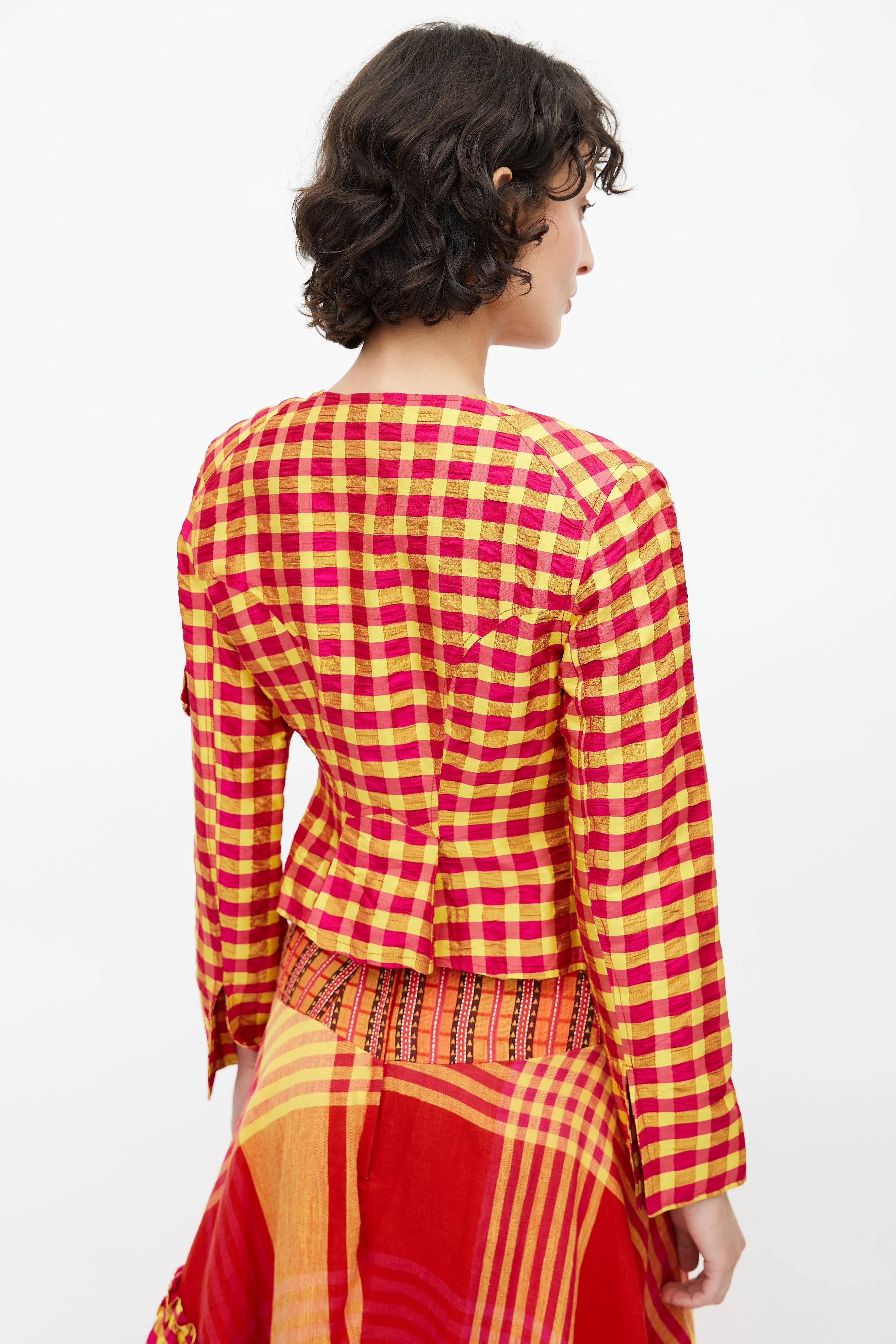 Yellow & Multicolour Ruffled Plaid Co-Ord Set